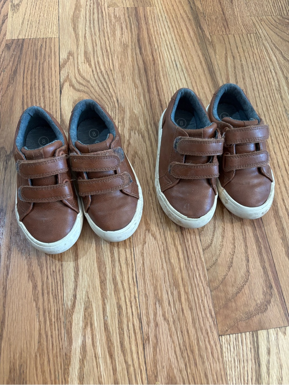 Twin boys brown faux leather shoes, twins set sneakers toddler 8